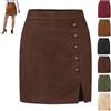 GAGFDA Mini gonna da donna in finta pelle scamosciata, a vita alta, linea ad A, con spacco laterale, in pelle scamosciata, con cerniera posteriore, per feste e cocktail, Marrone, S