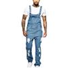 Generic Salopette da uomo in denim con tasche a tinta unita pantaloni larghi con bretelle classica tuta casual, Azzurro, L