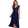 Ever-Pretty Vestito Elegante Donna Midi con Scollo a V Abito con Corpetto in Paillettes e Gonna Asimmetrica per Cocktail e Cerimonie Blu Navy 44