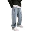 FYCYGG Baggy Jeans da Uomo Y2K con Stampa Hip Hop, Pantaloni Larghi con Scritta sul Davanti, Baggy Loose Fit, Jeans Pantaloni Casual per Ragazzi Uomo (XL, Blue)