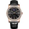 RORIOS Orologio da Impermeabile Analogico Quarzo Uomo Moda Luminosi Orologi da polso Fase Lunare Diamante Orologi con Cinturino in Pelle Nero
