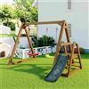 GL Store Altalena Doppia per Bambini in Legno Massiccio con Scivolo da Giardino e Scala da Arrampicata, Struttura da Esterno, 239x240x169 cm, Naturale