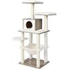 FEANDREA Albero per Gatti, Tiragraffi Moderno 138 cm, Condominio per Gatti a più Livelli con Tiragraffi, Casa sull'Albero con Amaca, Posatoi, Peluche Morbido, Cuscini Lavabili, Greige