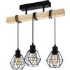 Eglo Leuchten my light Plafoniera Townshend 5 con trave di legno e nero con gabbiette stile nordico 3XE27 44074/20