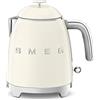 Smeg, Bollitore Elettrico Piccolo KLF05CREU 0,8 L, Filtro Acciaio Inox, Autospegnimento di Sicurezza, Indicatore Livello Acqua, Base Antiscivolo e Avvolgicavo Integrato, Potenza 1400W, Panna
