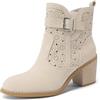 QUEEN HELENA Tronchetti Traforati Stivaletti con Tacco Largo Casual Donna X32-37 (Beige, Sistema Taglie Calzature EU, Adulto, Donna, Numero, Media, 36)