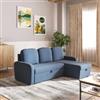 DEGHI Divano letto 3 posti in tessuto a trama sottile blu jeans con penisola reversibile e contenitore - Hayes