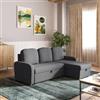 DEGHI Divano letto 3 posti in tessuto a trama sottile grigio scuro con penisola reversibile e contenitore - Hayes