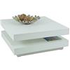 Hela Tische, Ben - Tavolino da salotto quadrato, tavolino da divano, materiale a base di legno rivestito in melammina, piano girevole a 360°, bianco, 78 x 78 x 34 cm