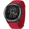 Forrader Orologio digitale da uomo, con cronometro, impermeabile, con cinturino in nylon/silicone, orologio da polso militare con retroilluminazione a LED, sveglia, conto alla rovescia, data, Rosso,