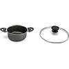 ALLUFLON Tradizione Italia Casseruola, Alluminio, Nero, 22 cm & Coperchio Vetro Bordo Inox, 22 cm