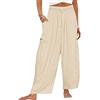 CheChury Pantaloni Estivi da Donna in Lino Pantaloni Casual in Cotone e Tessuto di Lino Pantaloni Casual con Coulisse Monocromatici Pantaloni da Spiaggia Elastico a Vita Alta e Gamba Larga con Tasche
