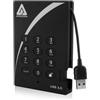 Apricorn Hard disk esterno Apricorn Aegis Padlock Fortress 1TB disco rigido 5400 Giri/min USB tipo A 3.2 Gen 1 (3.1 1) Nero [A25-3PL256-1000F]