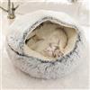 Starnearby Cuccia Morbida Gatto e Cane Letto Morbido Gatto in Peluche Cuscino Rotondo Semichiuso Cestino Rotondo per Cane Soffice Cuccia Pelosa Antistress per Gatti e Cani
