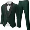 Hihawk Smoking da uomo in 3 pezzi, slim fit, tinta unita con tessuto elasticizzato, giacca a un bottone, completo di gilet e papillon, verde scuro, L