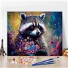 TISHIRON Dipingere con i numeri, per adulti, animali, procioni e fiori | Kit di pittura acrilica fai da te, hobby rilassante, decorazione da parete per la casa, kit di pittura per adulti, 40 x 50 cm