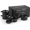 Navaris Set 4 Cocotte Monoporzione da Forno - Piccole Pirofile Rotonde con Coperchio Ø 10,8cm - Terrine in Grés Porcellanato - Mini Cocotte Impilabili per Porzioni Singole - Nero