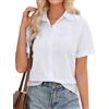 Niwicee Camicia Bianca Donna Elegante Blusa Manica Corta Cotone da Donna Bluse Maglietta Scollo a V Casual Camicie Abbottonate Top Tinta Unita Estive Shirt Classico Maglia (Bianco, M)