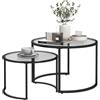 HOMCOM Set di 2 tavolini rotondi 70/54 cm con piano in vetro temperato e gamba in acciaio al carbonio, design moderno, nero