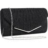Minicloss Borsa da sera da donna, oro, nero, argento, pochette da sposa, elegante borsa da donna, in raso, con catena, elegante, per ballo, matrimoni, feste e matrimoni, Nero