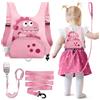 Dr.meter Guinzaglio per Bambini, Zaino Anti-Smarrimento con Guinzaglio Girevole a 360° per Bambini 3 in 1 Simpatico Dinosauro con Lucchetto per Bambini Attrezzatura di Sicurezza per Esterni (Rosa)