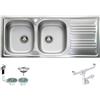 Fhuller Lavello da incasso 2 vasche con gocciolatoio destro| Acciaio Inox Prelucido | 116x50 cm | Foro Scarico 3,5" | Lavello Cucina Resistente, Igienico e Facile da Pulire