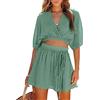 ORANDESIGNE Set 2 Pezzi Donna Gonna e Maglia Manica Corta Crop Top Completo Elegante Tailleur Estivo Tuta Chic Moda Casual Outfit Coordinato Abbigliamento Gonne Completino Streetwear Verde Chiaro XL