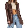 BTFONIA Giacca in pelle oversize da donna, manica lunga, blazer in similpelle, con risvolto, abbottonato, in pelle, con tasche(4#,S)