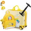 SOARS Set di Valigia Cavalcabile 18'' + Zaino 12'' per Bambini 2 Pezzi, Bagagli 2-in-1 di con Maniglia Telescopica e 4 Ruote, Trolley Bagaglio a Mano e Zaino per Bambini (Giallo Unicorno-C)