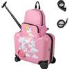 SOARS Set di Valigia Cavalcabile 18'' + Zaino 12'' per Bambini 2 Pezzi, Bagagli 2-in-1 di con Maniglia Telescopica e 4 Ruote, Trolley Bagaglio a Mano e Zaino per Bambini (Rosa Unicorno)