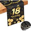 Neerow Runner da tavola per 18 compleanno, colore nero dorato, tovaglia per feste di 18 anni, in lino, per 18 anni, per ragazze, compleanni, feste, tovaglia, decorazione (186 x 34 cm)