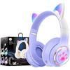 OHAANYY Eccellente Auricolare Senza Fili Per Bambini, Con Illuminazione A Led E Cuffie Stereo Pieghevoli, Supporta Microfono/Scheda Di Memoria Tf Per Smartphone/Iphone/Ipad/Laptop/Tv (Viola)