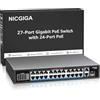 NICGIGA 24 porte Gigabit PoE Switch con 24 porte PoE+@300W, 2 porte Uplink Gigabit, 1 SFP, metallo robusto per montaggio su scrivania/su scaffale, Plug and Play, switch Power Over Ethernet Switch.