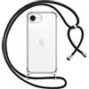Pnakqil Cover per iPhone 17E/iPhone 16E/iPhone SE 4 2025 con Cordino, Trasparente Custodia con Laccio Tracolla Cellulare Girocollo Collana Protettiva per iPhone 17E 6,1, Nero