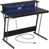 VASAGLE Scrivania da Gaming con Luci LED e Prese di Corrente, Scrivania da Computer, Supporto per Monitor, Tavolo per 2 Monitor, Ufficio, Camera da Letto, 60 x 100 x 76 cm, Nero Ebano LWD191B56