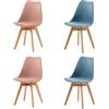 EGGREE Set di 4 Sedie Sala da Pranzo Sedie da Cucina con Gambe in Legno, Sedie Ufficio Imbottita in Pelle PU Moderne Design, 2 Rosa e 2 Morandi Azzurro