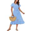 GRACE KARIN Abito estivo da donna, elegante, casual, linea ad A, con cintura, Celeste., M