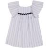 Gocco Vestido Rayas con Detalle de Ondas Vestito, Bianco, 5-6 Anni Bambina