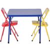 HOMYLIN Set di 3 sedie e tavolo pieghevoli multicolore per bambini, portatile, leggero, colorato, set di attività per bambini, 2 sedie colorate (29 x 27 x 53 cm) e tavolo blu (61 x 61 x 51 cm)