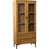 DRW Scaffale Vetrina con 2 Ante e 2 cassetti in Legno Naturale, 79 x 40 x 180 cm, Altezza: 15 cm, estandar
