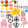 Frasheng 30 Pezzi Giocattoli da Cucina per Bambini, Cucina Pentole Giocattolo per Bambini Set di Pentole e Padelle in Acciaio Inossidabile, Utensili da Cucina, Grembiule e Cappello da Cuoco