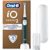 Oral-B iO 2 Spazzolino Elettrico Oral B, Verde, 1 Testina Di Ricambio, 1 Spazzolino, Custodia Da Viaggio, Supporto per Testine, Delicato sulle Gengive, Efficace sulla placca, Sensore di Pressione