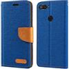 Shantime Custodia Flip in Tessuto Oxford e Pelle PU Compatibile con Xiaomi Mi 8 Lite, Cover Protettiva con Chiusura Magnetica e Tasche per Carte (Blu)