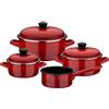 GSW Set di pentole Red Shadow, 7 Pezzi, Acciaio smaltato, Nero,Rosso-ombreggiato