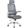 SONGMICS Sedia da Ufficio Ergonomica, Sedia da Scrivania, Sedia in Rete, Schienale Alto, Braccioli Ribaltabili, Supporto Lombare, Poggiatesta Regolabile, Inclinabile, Grigio Tortora OBN040G01