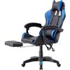 VIRSUS Sedia Gaming Ergonomica Reclinabile in similpelle 738, Altezza Inclinazione Regolabile, poggiapiedi, poggiatesta, cuscino lombare, rotelle, Poltrona Ufficio, Studio (Nera e Blu)