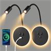 Weigudoc Lampada da Parete a LED a Collo di Cigno Flessibile, da Lettura 3W 9W, Applique Con Porta di Ricarica USB e Interruttore, 2 Pezzi da Comodino (Nero)