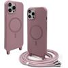 CUZZCASE Cover compatibile con iPhone 13 mini(5.4),Cover Magnetica[Compatibile con MagSafe],Bumper con Laccio,regolabile Lanyard TPU Corda Silicone Case-Colore Lotus