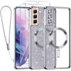 Kokio Glitter Magnetica Cover per Samsung S21+ / S21 Plus 5G con Cordino, Compatibile con MagSafe, Brillantini Silicone TPU Antiurto Custodia per Samsung S21+ con 2 Vetro Temperato Bumper, Argento