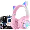 OHAANYY Eccellenti Cuffie Bluetooth Senza Fili Per Bambini, Illuminazione A Led E Cuffie Stereo Pieghevoli, Supporta Microfono/Scheda Di Memoria Tf Per Smartphone/Iphone/Ipad/Laptop/Tv (Rosa)